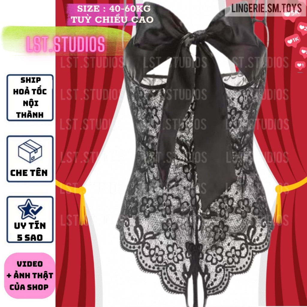 Yt1540 [HN EXPRESS+COVERED NAME] - ชุดบอดี้สูทผูกโบว์แบบไม่มีเป้า (ฟีดภาพถ่ายจริง) @lingerie.sm.toys