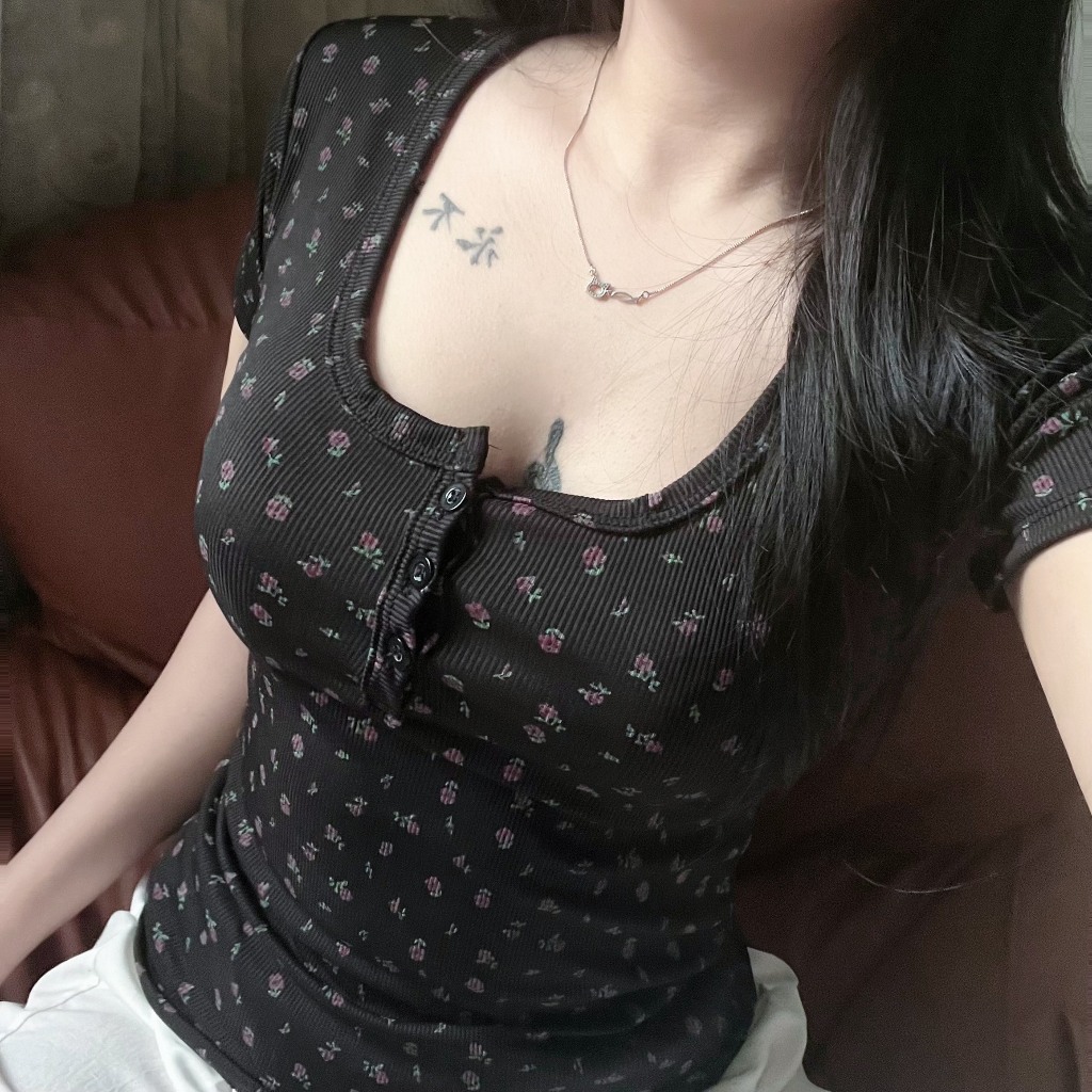 Bare_womens เสื้อเชิ้ตโครเชต์แขนสั้นพิมพ์ลายดอกไม้ย้อนยุคฤดูร้อน_A315