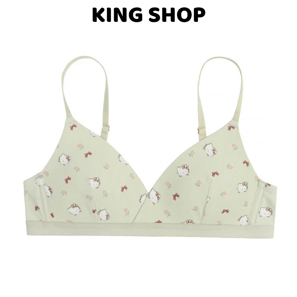 เสื้อชั้นในผ้าฝ้ายสําหรับผู้หญิงสําหรับนักเรียนหญิงที่มีรูปแมวคิตตี้โฟมบางชุดชั้นในที่นุ่มและเย็น Ki