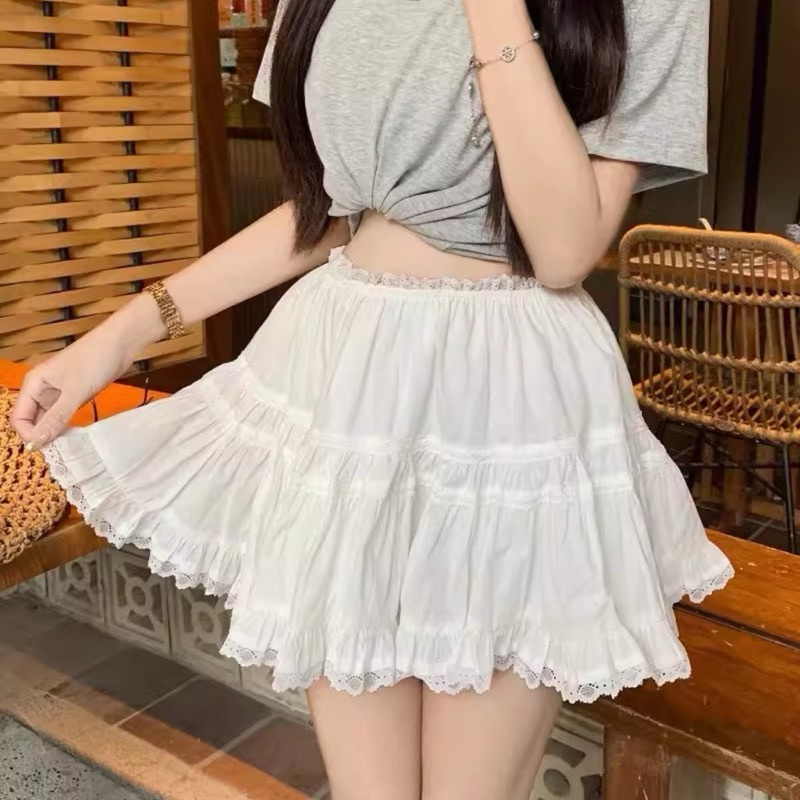 EXTREMELY BEAUTIFUL THIN กระโปรงผ้าชีฟองขอบลูกไม้พอง BOONG STORE V51