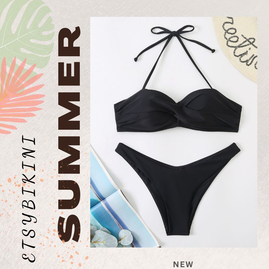 Etsy ชุดว่ายน้ํา 2 ชิ้น Hottrend ชุดว่ายน้ํา 2 ชิ้นที่ถอดออกได้ Tie-คอกางเกงเอวสูง Flattering บิกินี