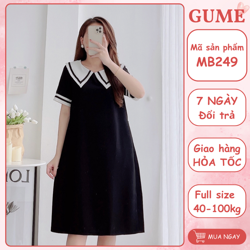 Office Gown - GUME Gown Dress - เดรสสีดําคอปกสามเหลี่ยมและตัดสีดํา MB249