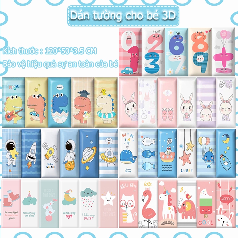 (6 ODD SHEETS) สติ๊กเกอร์ติดผนัง ขนาด 20x50x3.5ซม. ยูนิคอร์น เมฆ กระต่าย หมายเลข ปลาวาฬ ไดโนเสาร์ ผส