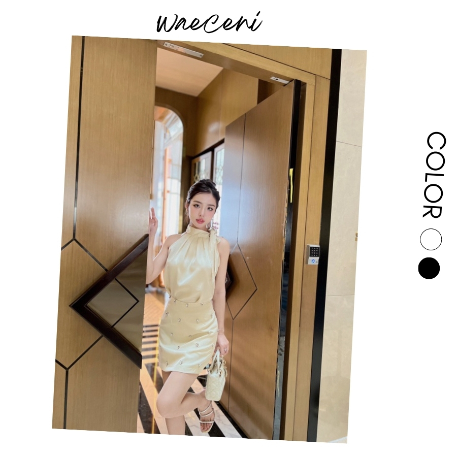 Raquelle SET เสื้อผูกโบว์ผ้าไหมและกระโปรง Rhinestone - Ceni Clo