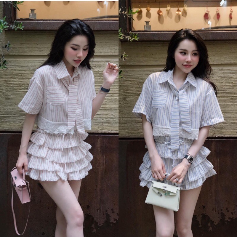 [VIDEO/ Available] ชุดผู้หญิงพร้อมเสื้อปักลูกไม้พร้อมผสมผูกโบว์ด้วยกระโปรงเสริมระดับสูงสุด S16
