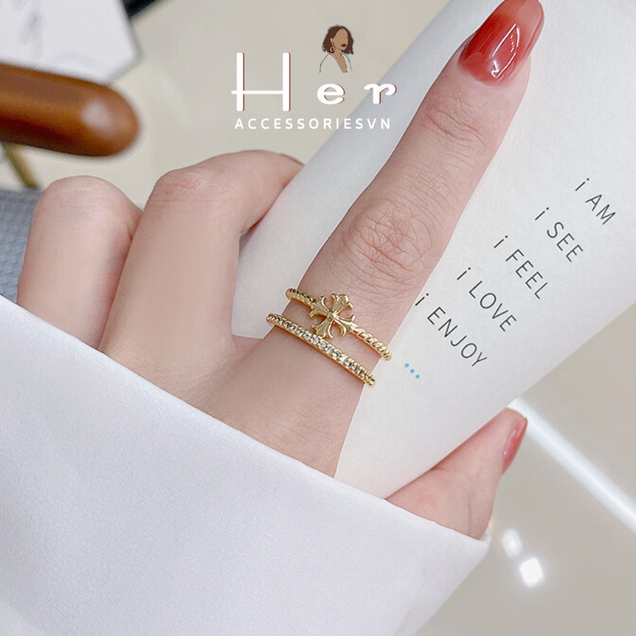 แหวนไทเทเนียมชุบทอง 2 ชั้นคุณภาพสูง ปรับง่าย บุคลิกภาพ unisex Her Accessories NT4