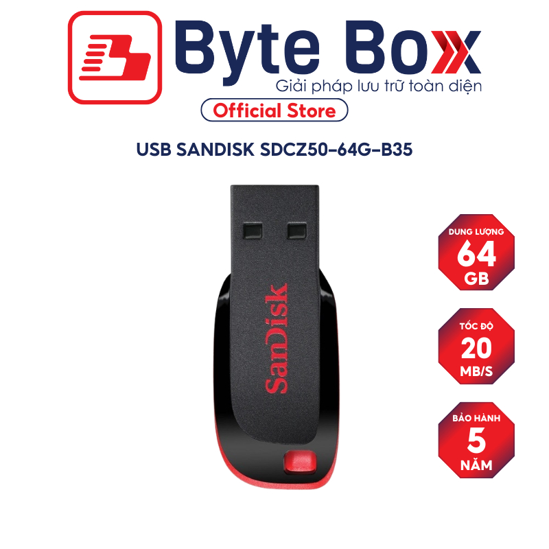 USB 2.0 SanDisk Cruzer Blade SDCZ50 8GB / 16GB / 32GB / 64GB 10MB/s SDCZ50-008G-B35 - 5 ปี