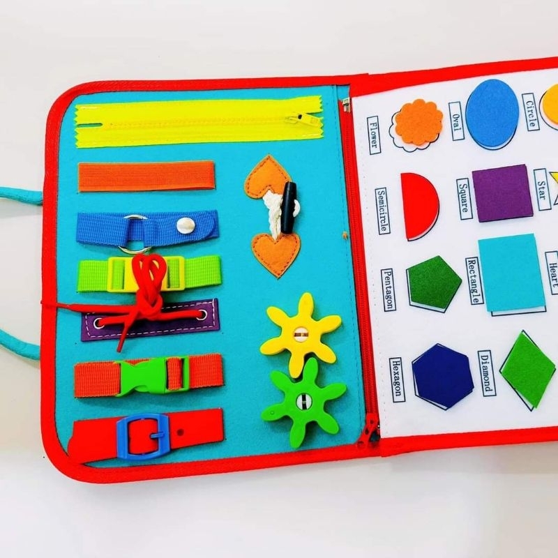 Montessori Toy Busy Pair Busy Board 8in1 Busy Board Design in Bookbag สะดวกสําหรับเด็กพกพาทุกที่