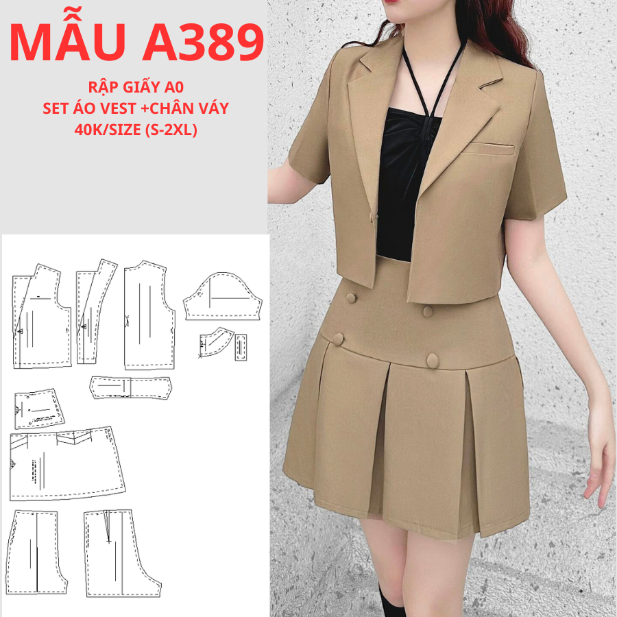 แผ่นกระดาษ A0 VEST-SKIRT SET A389 (ผ้าไม่ขาย)