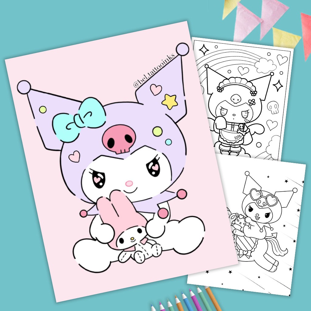 ຊຸດຮູບລະບາຍສີ 50 ແຜ່ນ ທີມ Kuromi ຂະໜາດ A4/A5 ສຳລັບເດັກ ຝຶກລະບາຍສີ ແລະ ພັດທະນາຈິນຕະນາການ