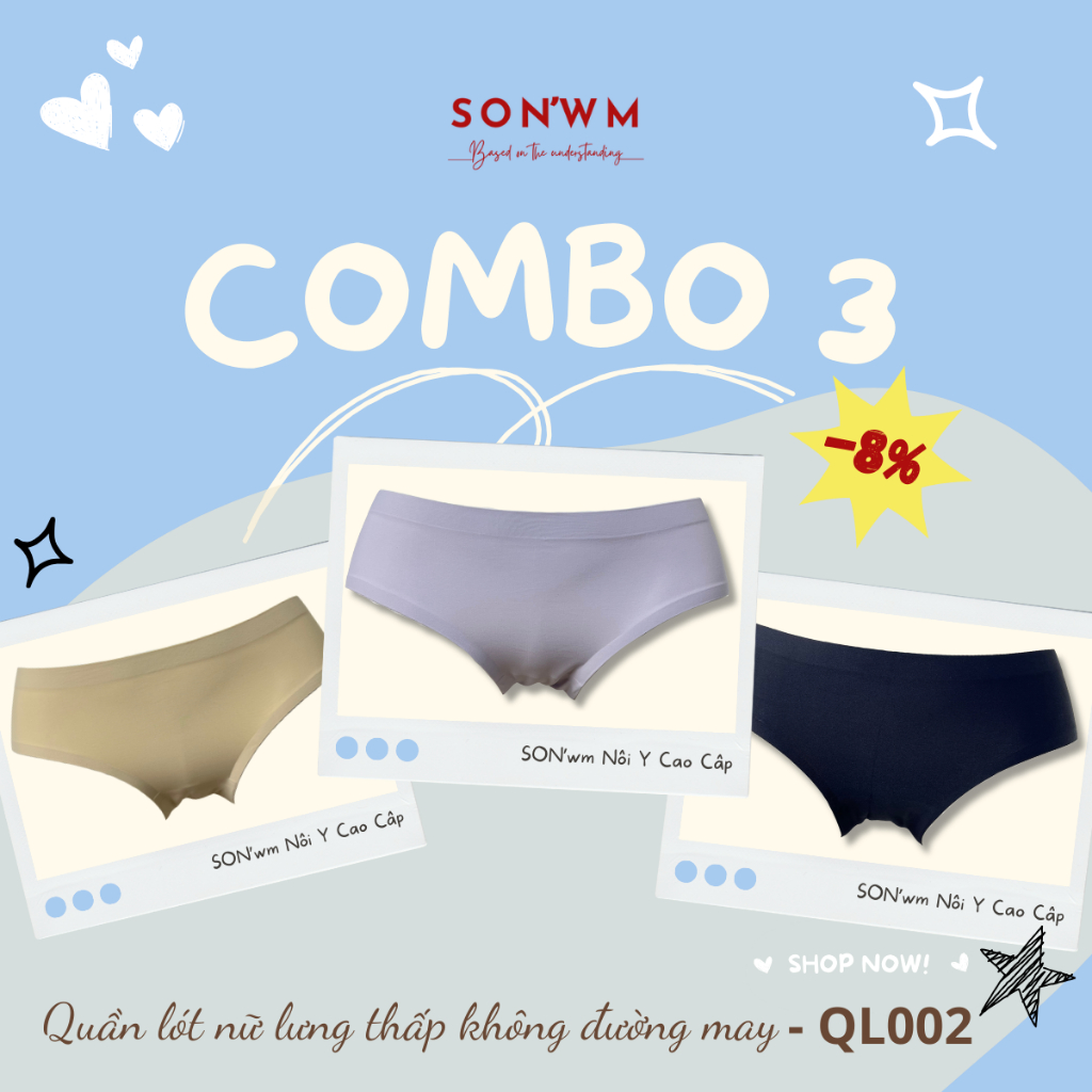 [OFFER] Combo 3 SONwm QL002 กางเกงชั้นในยางเอวต่ําไร้รอยต่อ