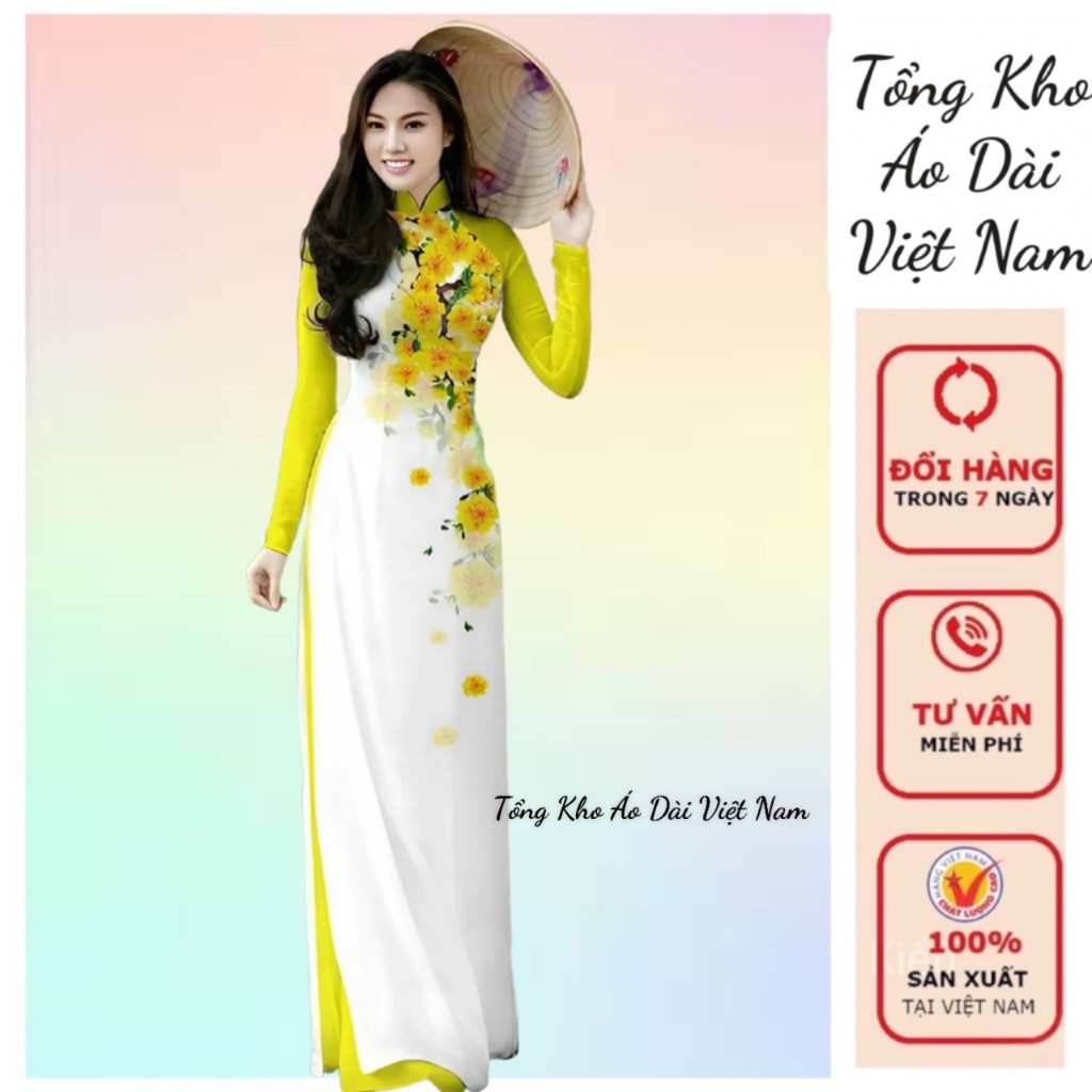 *Silk Ao Dai พิมพ์แอปริคอท - โกดังเวียดนาม Ao Dai - T88- สด 三维 พิมพ์ลาย รถไฟยาว 138 ซม.