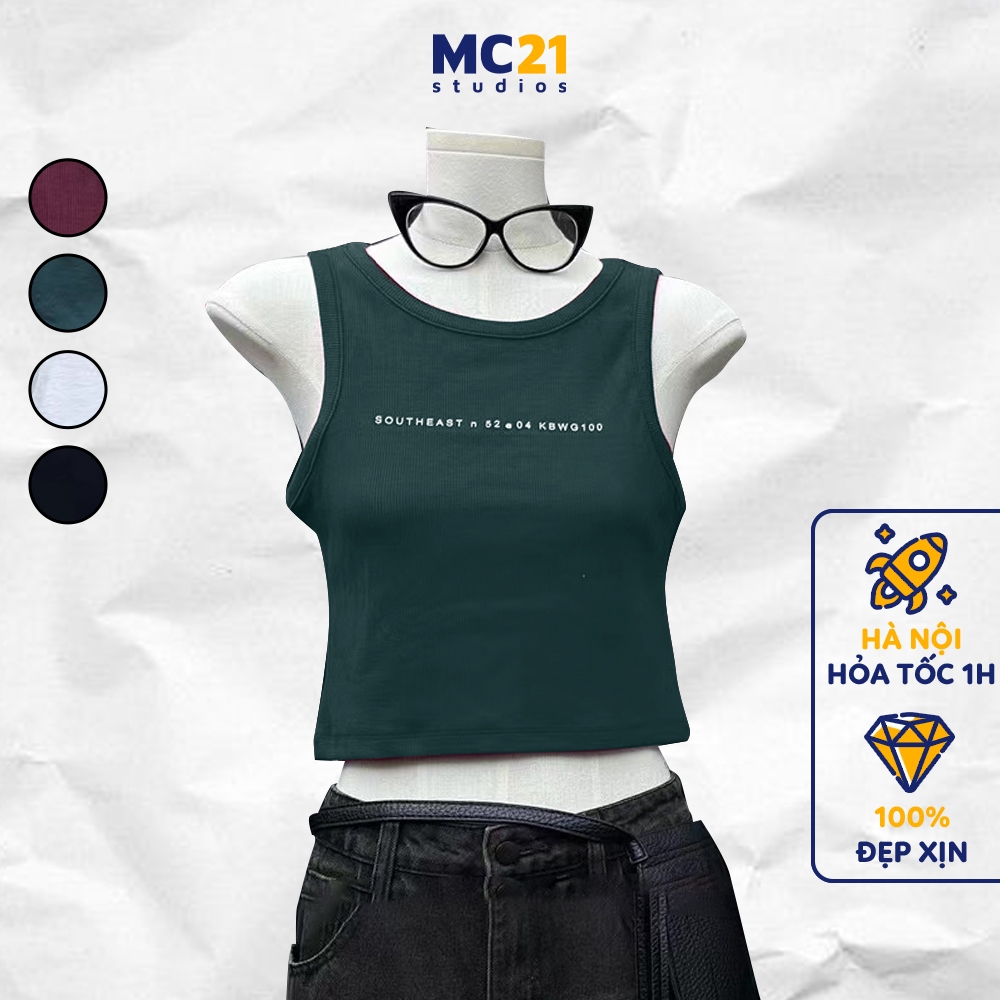 เสื้อกล้าม Mc21 เสื้อครอป.Studios ทรงสลิม Ulzzang Streetwear เสื้อยืดผู้หญิงเกาหลี เสื้อสวมหัวคอกลม 