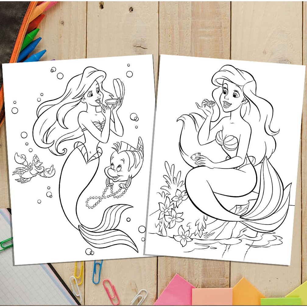ชุดแผ่นระบายสีนางเงือกแอเรียล 50 แผ่น A4, A5 - ของเล่นเพื่อการศึกษาเพื่อช่วยเด็กฝึกระบายสี ความคิดสร้างสรรค์