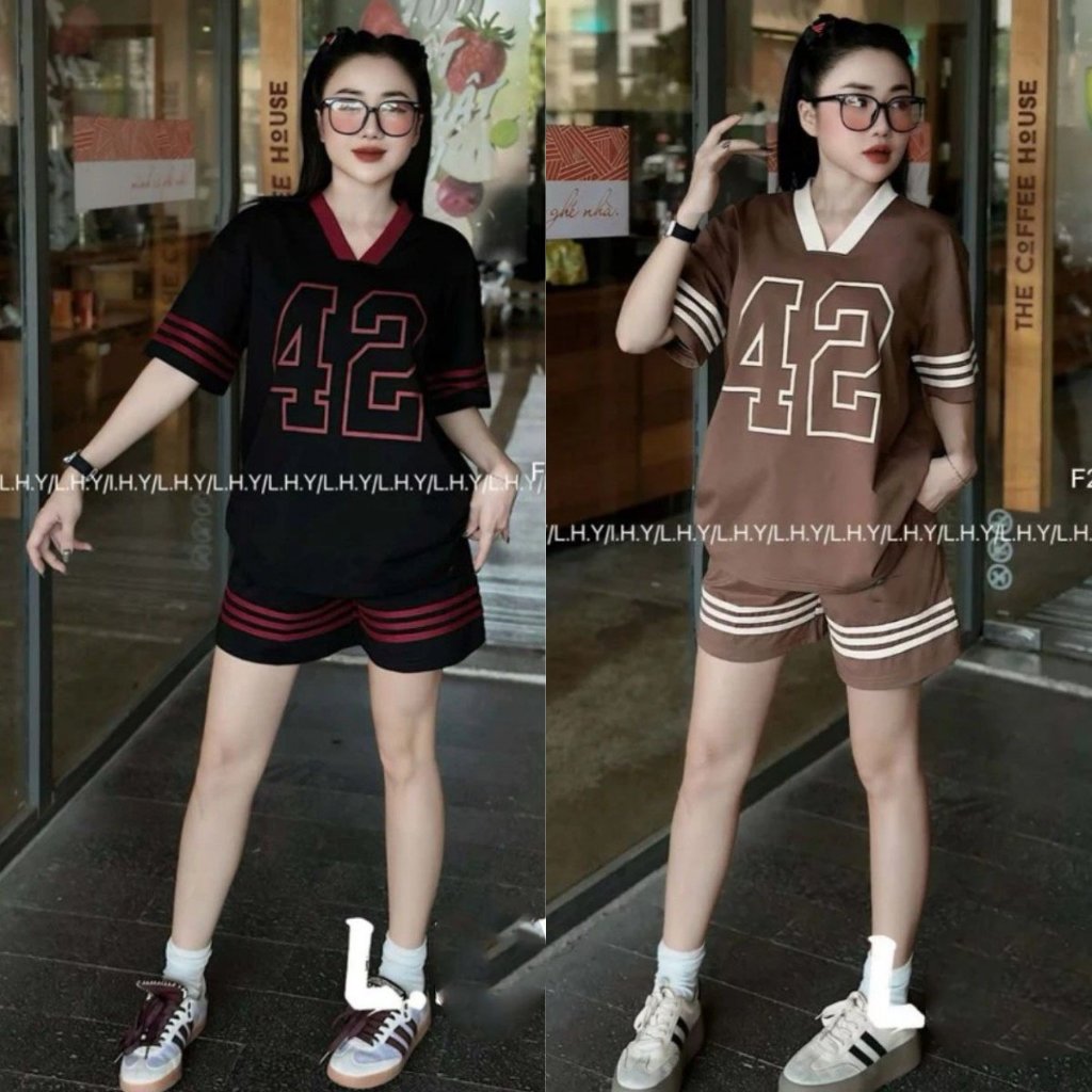 ชุดกีฬาสตรีฤดูร้อน ชุดเสื้อผ้าผู้หญิงไซส์ใหญ่ ชุดเซ็ทกว้าง40-75กิโลกรัมพิมพ์42