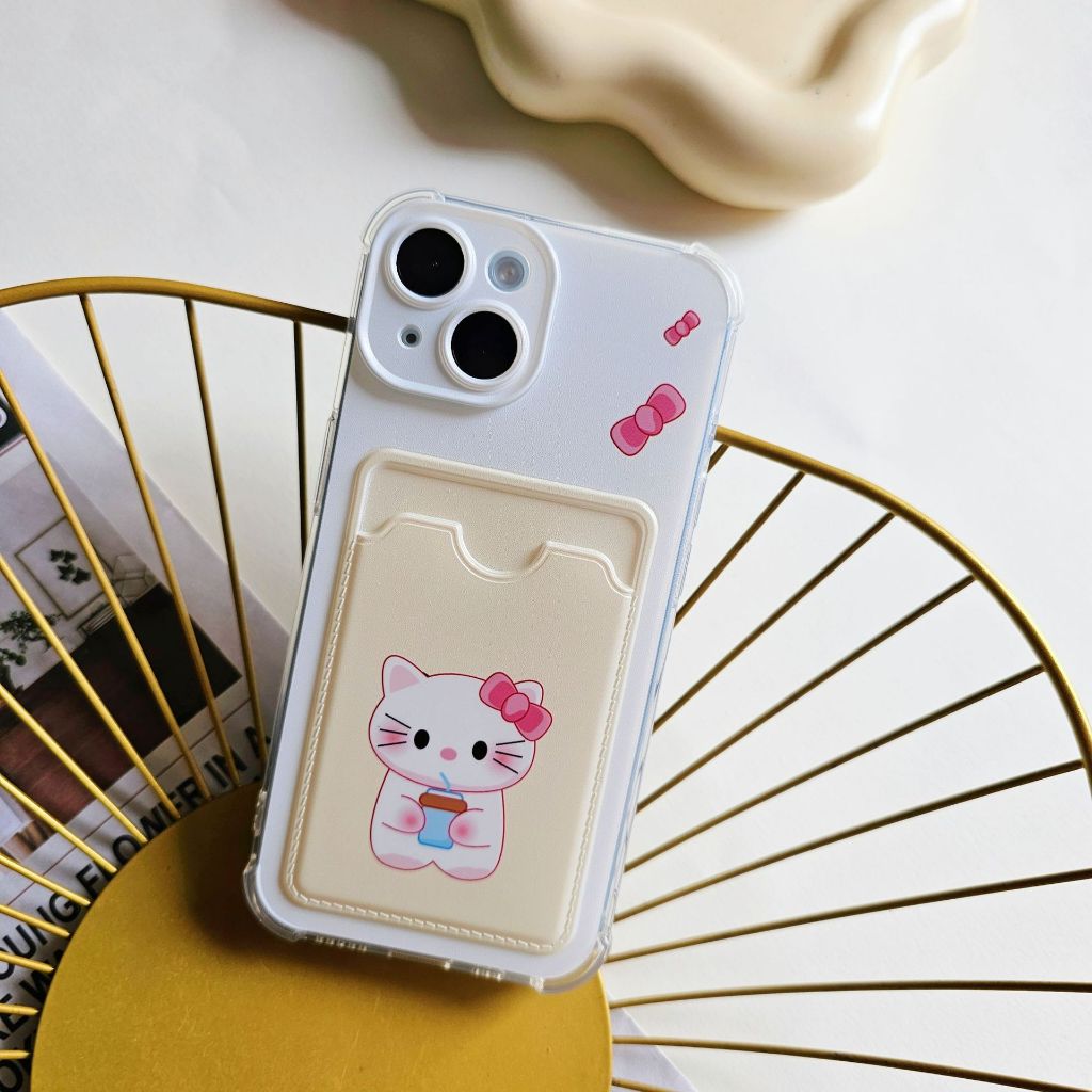 เคสไอโฟน กระเป๋าสตางค์ใส kit.ty cat พื้นหลังทองคําขาว Iphone 6/6s/7/8/x/xr/xs/11/12/13/14/15/pro/max