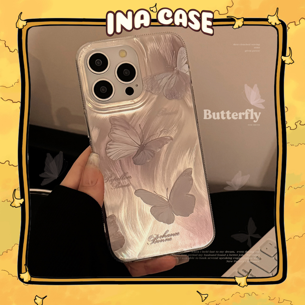 เคส iphone สีเงินสีม่วงผีเสื้อ 17promax/ 17pro/ 17air/ 17/ 16promax/ 16pro/ 16plus/ 16/ 15promax/ 15
