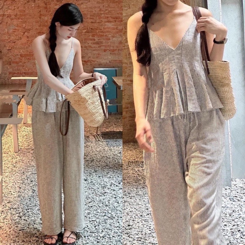 Set เสื้อกล้าม 2 ตัว พร้อมกางเกงขากว้างยาว Set ออกแบบด้วยวัสดุคุณภาพสูง by Lyan Design
