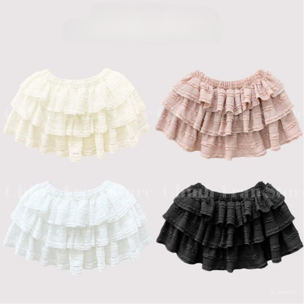 กระโปรงบาน 3 ชั้น Coquette น่ารักพร้อมกางเกงป้องกันเสื้อผ้า Kenco ฟรีไซส์