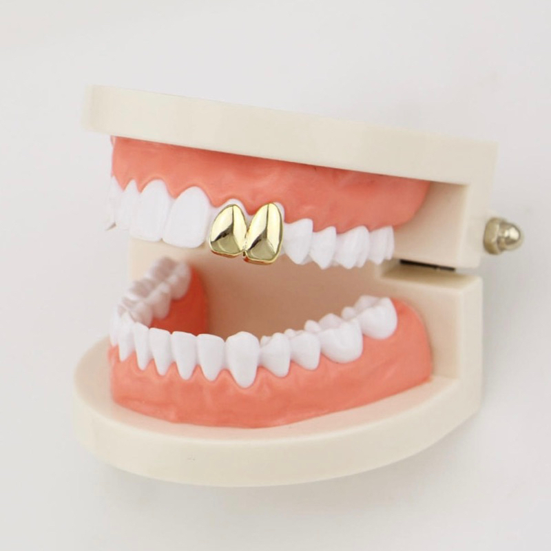 Grillz Jewelry 2 ฟันเรียบ พร้อมฮิปฮอปสีทองและสีเงิน