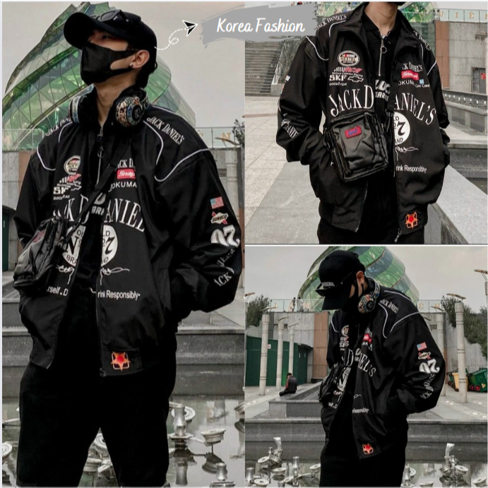 Jackdaniels Racing Jacket Cbmhouse เสื้อแจ็คเก็ตร่มชูชีพ 2 ชั้น unisex แฟชั่นเกาหลีสุดเท่