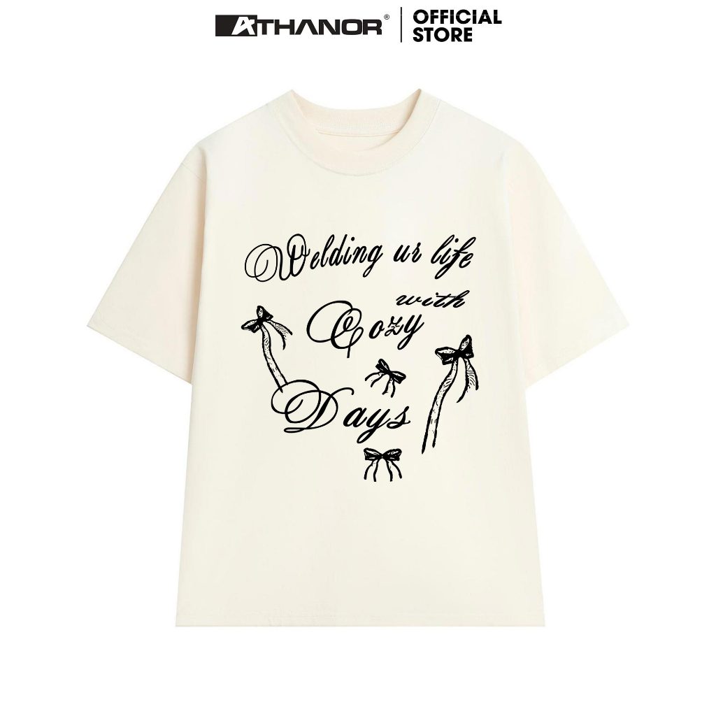 Conquette ATHANOR เสื้อยืดผูกโบว์แขนหลวม 100% Cotton COZY DAY Bow Pattern
