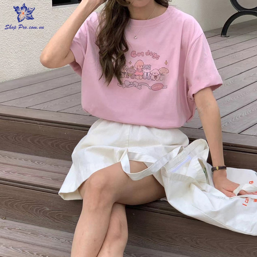 เสื้อยืดผ้าฝ้ายเนื้อนุ่มและเย็นพร้อมตัวอักษรสุนัขตัด QC Shop Pro PZ20