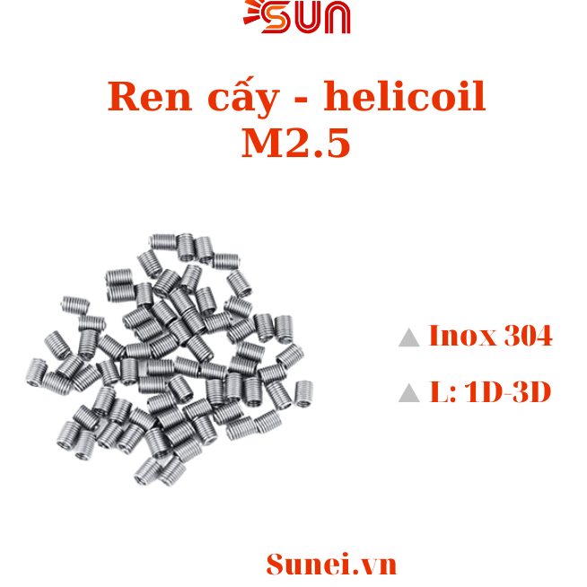 XO [100c] HELICOIL M2.5x1D-3D IMPLANTED THREAD - สปริงสแตนเลส 304 สร้างเกลียวปลอมทําจากสแตนเลส 304