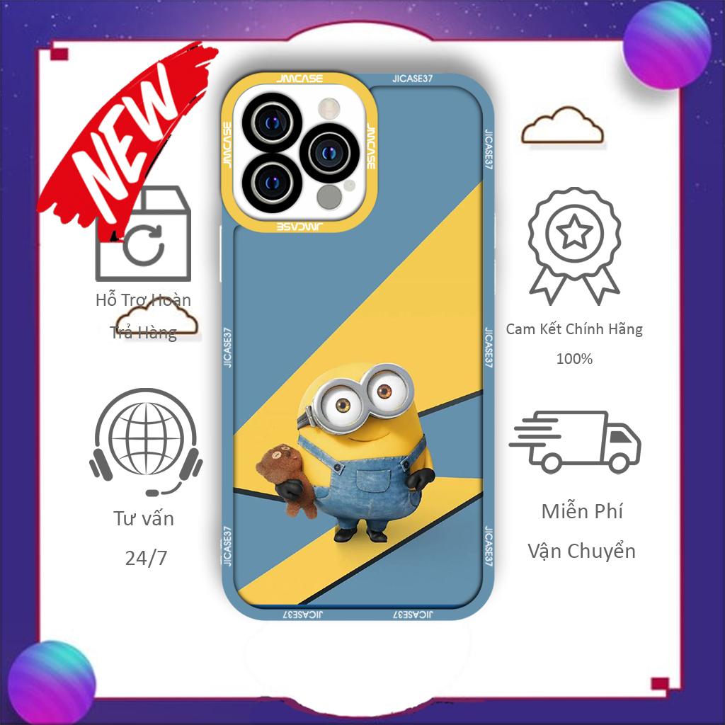 JM Case Minion เคส iphone ขอบสี่เหลี่ยมน่ารัก 6plus/6s/6splus/7/7plus/8/8plus/x/xs/11/12/pro/max/plu