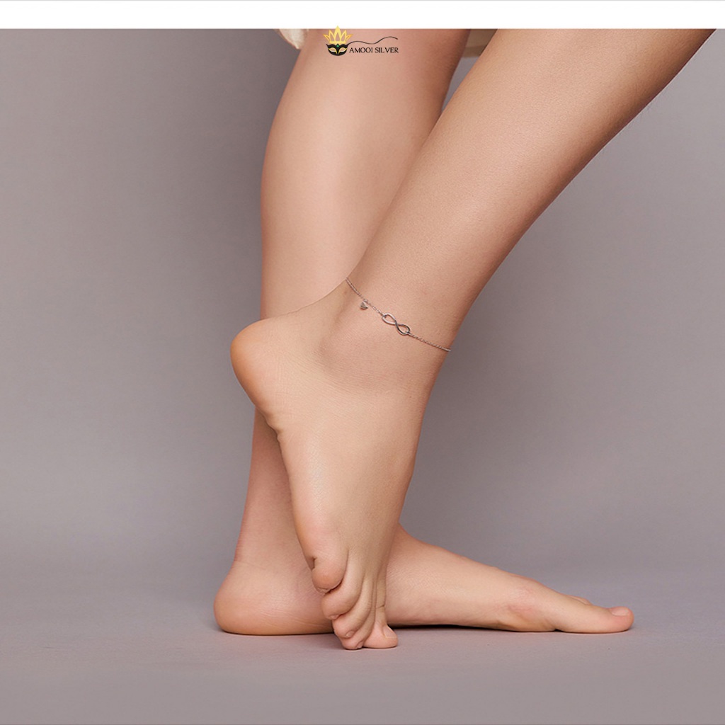S925 Silver Anklet กําไลข้อเท้าอินฟินิตี้ผสมหัวใจ - Amoi Silver AC019