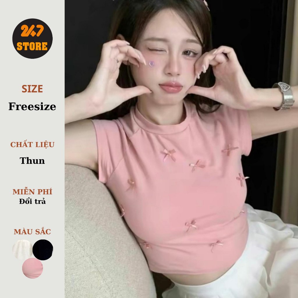 เสื้อยืดเด็กทารกผู้หญิงโบว์คอกลมสั้น - 247store - Bbt162_P4K9