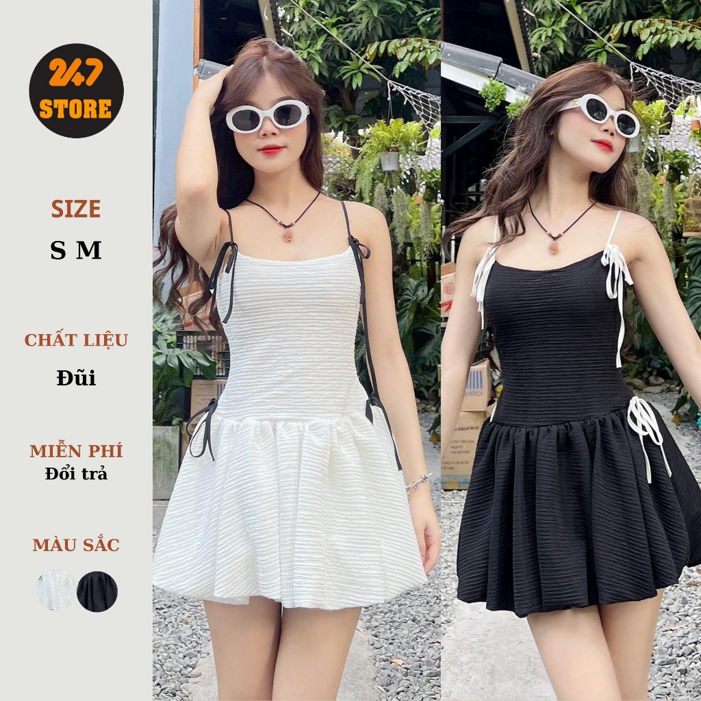 ชุดเดรสฟักทอง 2 สายสั้นผู้หญิงมีโบว์ - 247store - Vay2daydinhno60429_P2K2