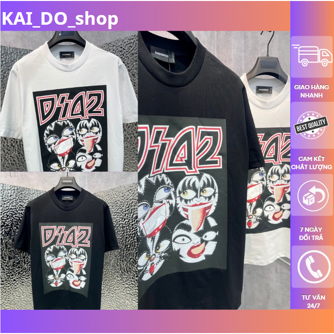 Dsq2 Hot Hit 2024 เสื้อยืดผู้ชายและผู้หญิง 2 สี ขาวดํา พิมพ์แข็งคมชัด ผ้าคอตตอนเท่ๆ