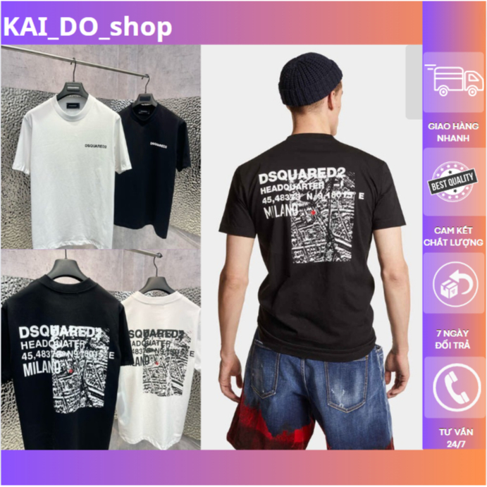 Dsq2 เสื้อยืดสีดําและสีขาวเรียบง่ายลายสีเน็ตขายดีปี 2024 ผ้าคอตตอนยืด 2 ทาง