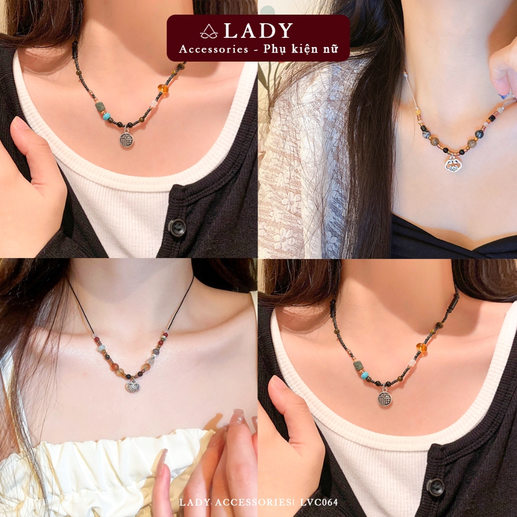 Lady Accessories สร้อยคอลูกปัดคลาสสิกสําหรับผู้หญิงที่มีสไตล์ Retro ที่เป็นเอกลักษณ์ - LVC064