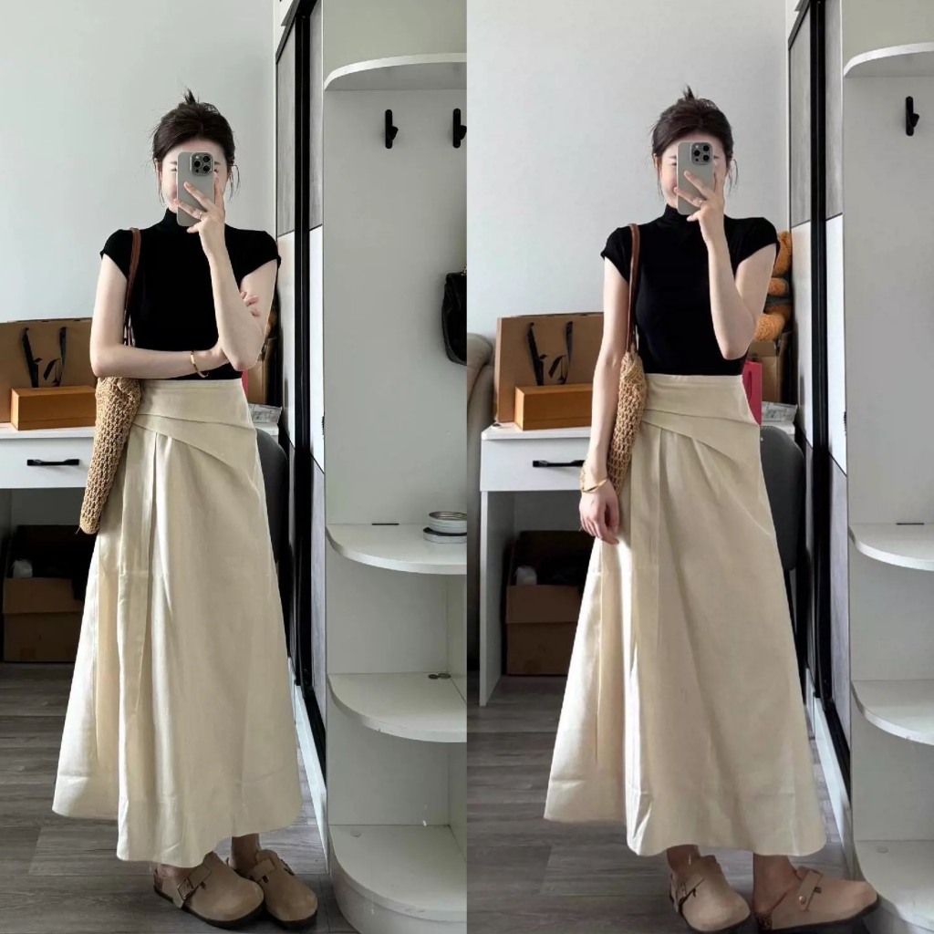 [สินค้าร้านค้า]: ชุดเดรสซิปสีดําแบบ 1 ผสมกระโปรงจีบเอวบิดพร้อมรูปถ่ายจริง Lollaye Floor Covering