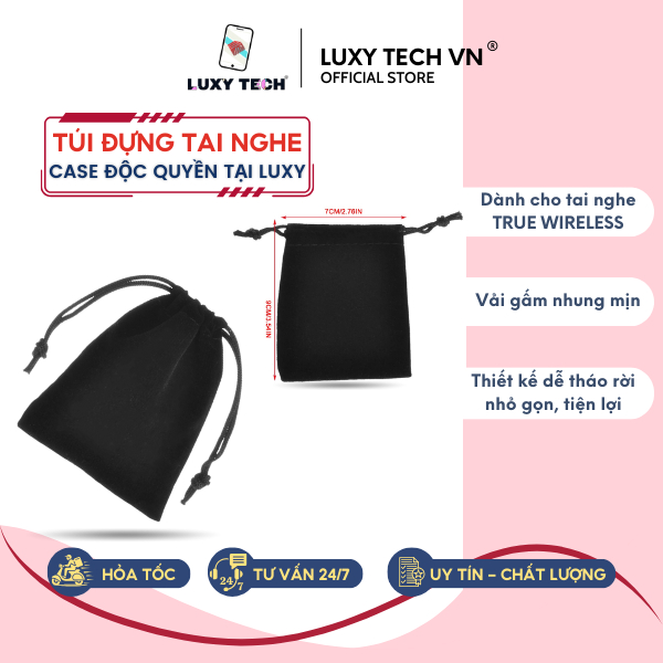 LuxyTechVN Pouch True Wireless Headphone Bag HAVIT TW967, DEFUNC Velvet Brocade Drawstring
