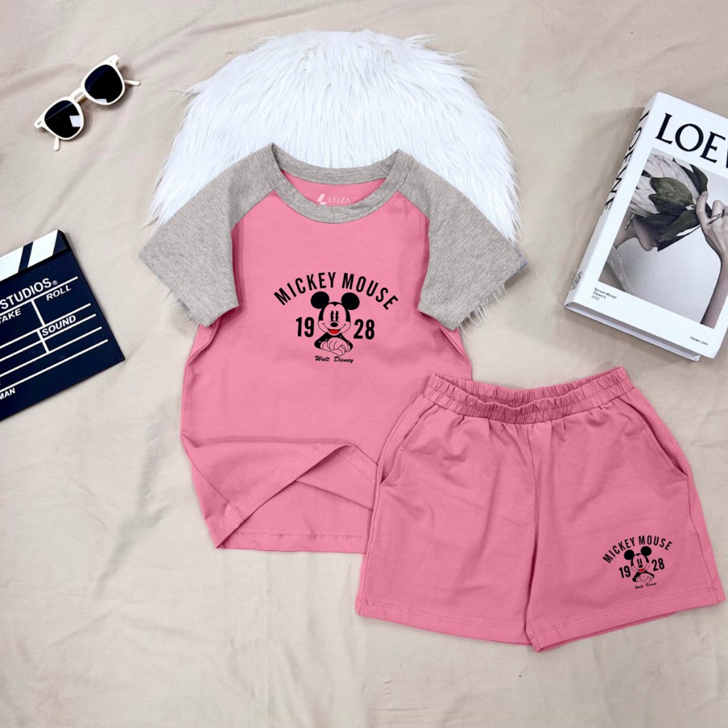เสื้อผ้าเด็กผู้หญิง "Mickey 1928" - ชุดฤดูร้อนสําหรับเด็กผู้หญิงยางยืดผ้าฝ้ายตั้งแต่ 15-40kg - Loza 