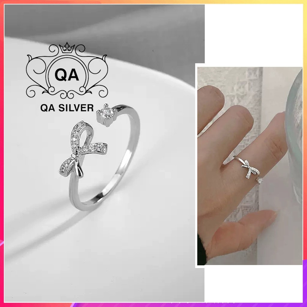 แหวนเงิน 925 พร้อมหินผู้หญิงแบบปรับได้ BOW S925 BOW QA SILVER Ring RI240502