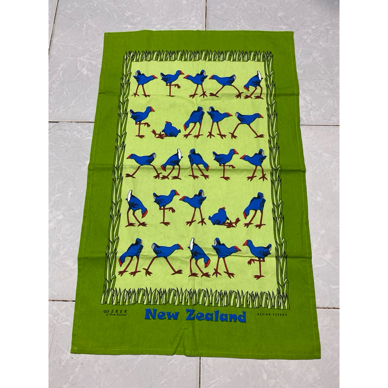 ผ้าขนหนูชาเขียว Pukeko - TT645 - นกกีวีแดง หญ้าเขียว คัดผ้าฝ้าย Derek (เก่า) - Hihihahacollection