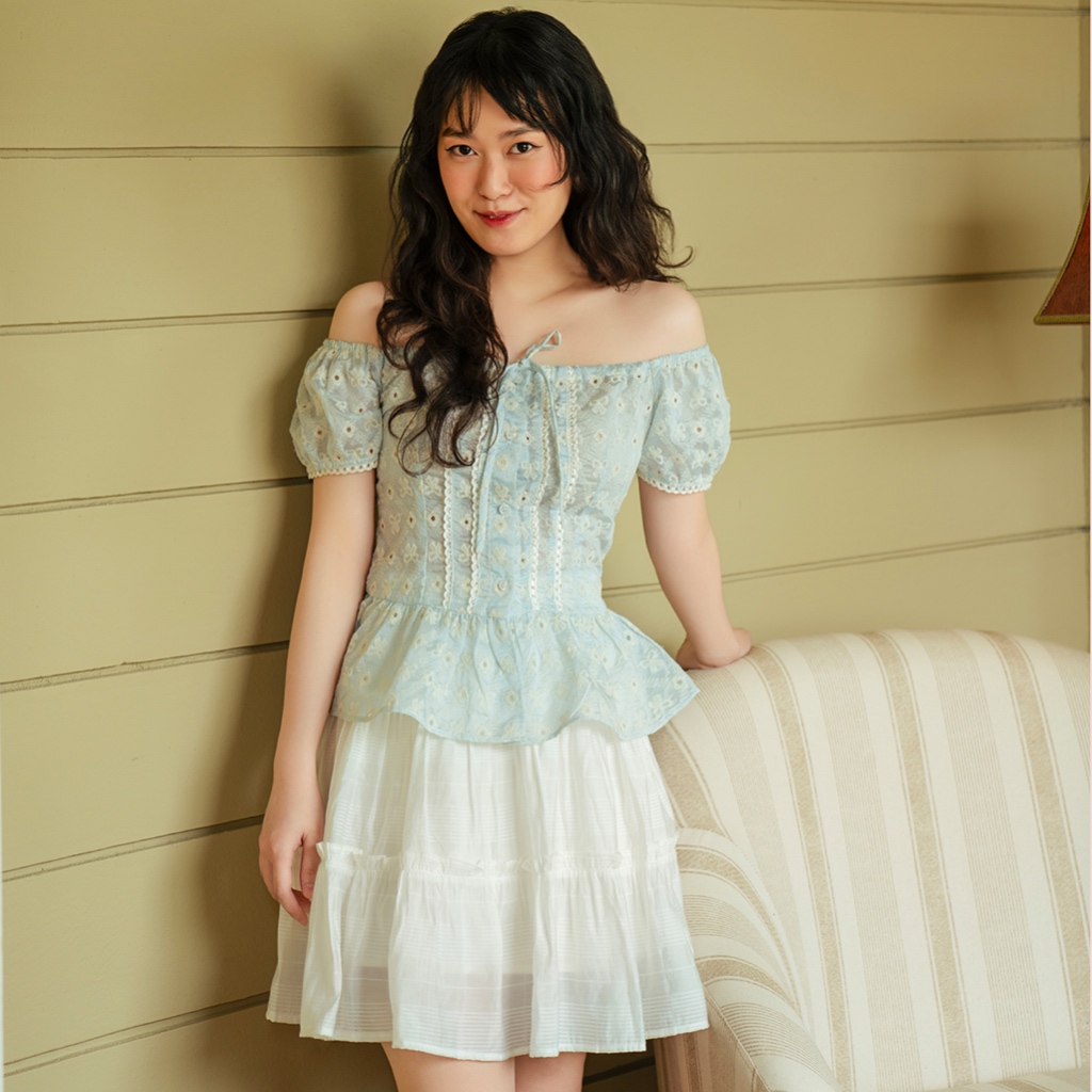 เสื้อชีฟอง Bleubird organza ปัก Aurora Top Bow