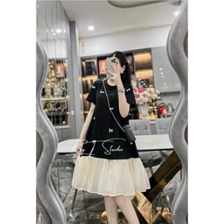 ชุดคลุมท้อง Pretty babydoll ดีไซน์คอกลมสีดํา ลายโบว์เด็ก ผสม…