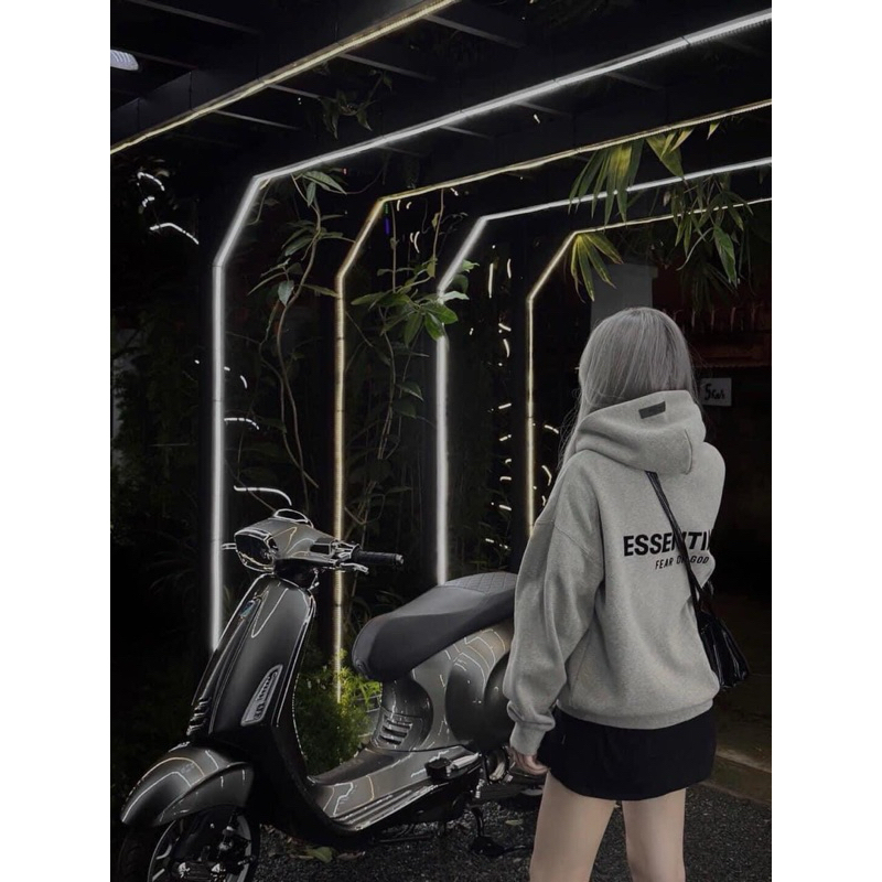 ESSENTIALS เสื้อฮู้ดผ้าฟลีซขาปูทรงหลวม - เสื้อฮู้ดป้ายเต็ม