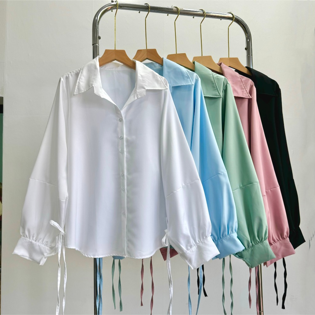 สวย ไซส์ใหญ่ เสื้อเชิ้ตสตรีผ้าไหมทอลายทแยง ผูกโบว์ แฟชั่นวินเทจ ไซส์ 50-95กิโลกรัม - เอสเอ็ม170