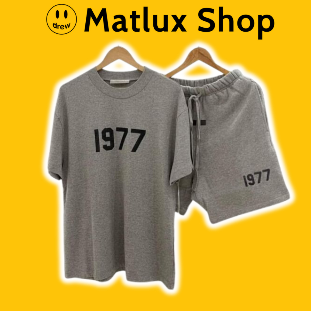 [BEST QUALITY] High QUALITY Fear Of God FOG Essentials 1977 เสื้อเชิ้ตและกางเกงข้าวโอ๊ตสีเข้ม, ชุด F