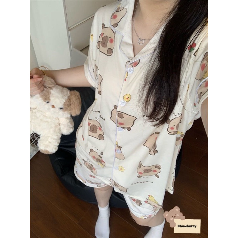 Hello kitty angel pajamas Set ชุดนอนแขนสั้นทรงหลวมสําหรับผู้หญิง Set