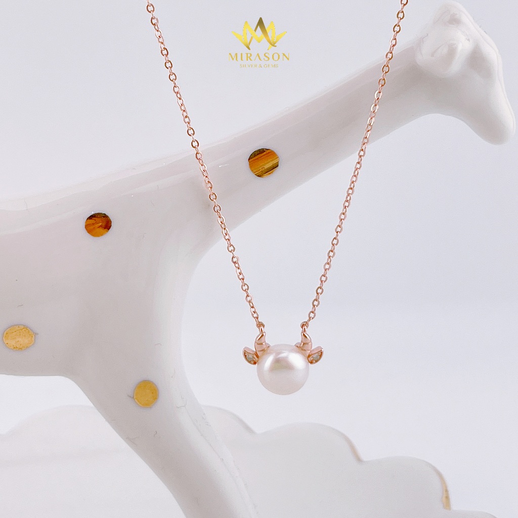S925 สร้อยคอเงินหุ้มด้วยมุกน้ําจืด Rose Gold - MIRASON MDC9336