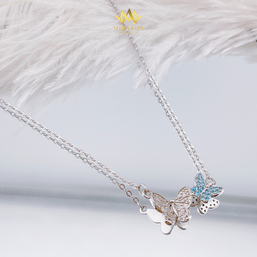 S925 สร้อยคอเงิน สร้อยคอผีเสื้อคู่พร้อมหิน - MIRASON MDC8254