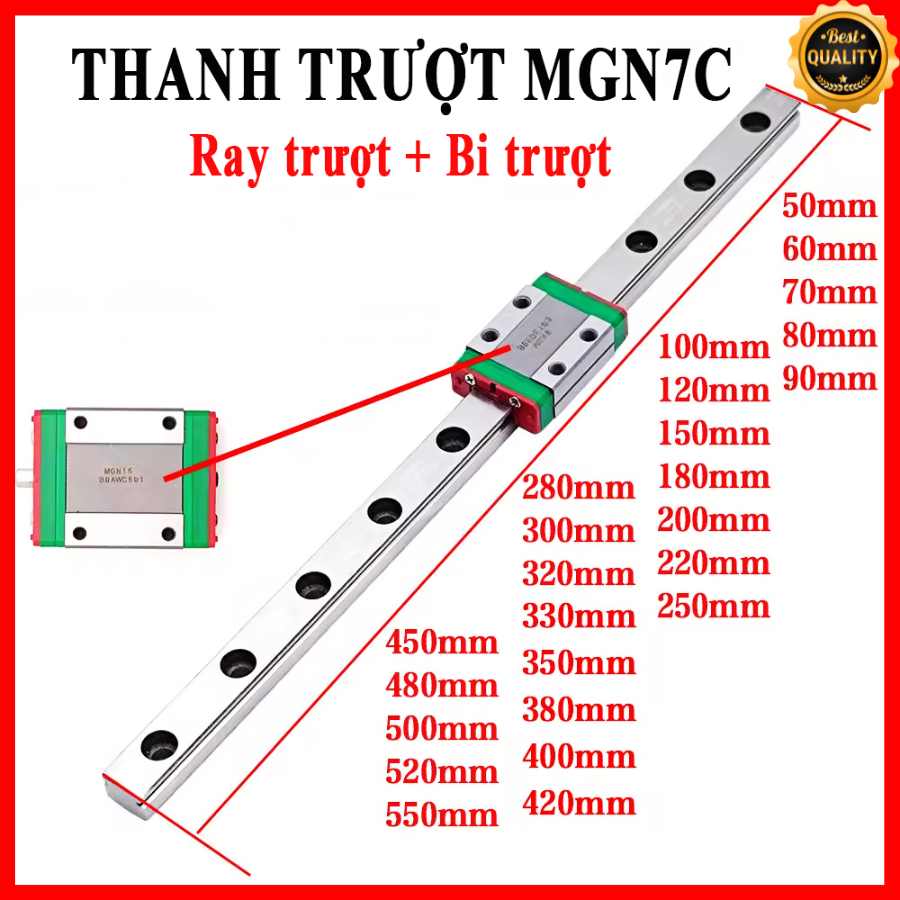 Combo MGN7 รางสไลด์สี่เหลี่ยม + ลูกบอลสไลด์ MGN7C ตัดตามความต้องการ