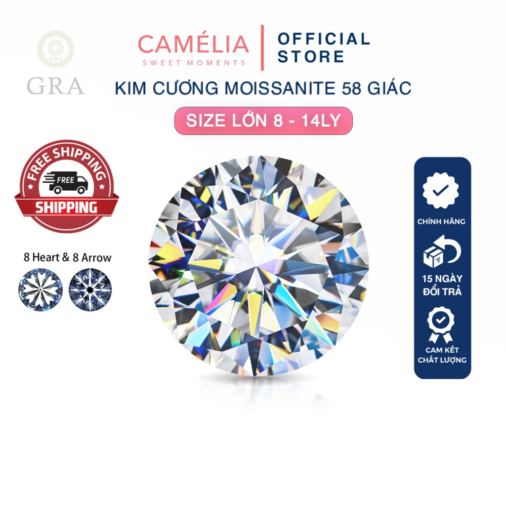 [GIVE 2.0MM PILS] (ขนาดตั้งแต่ 8-14 มม.) American Moissanite เพชรเทียม 58 รอบตัด 8 หัวใจและกลม